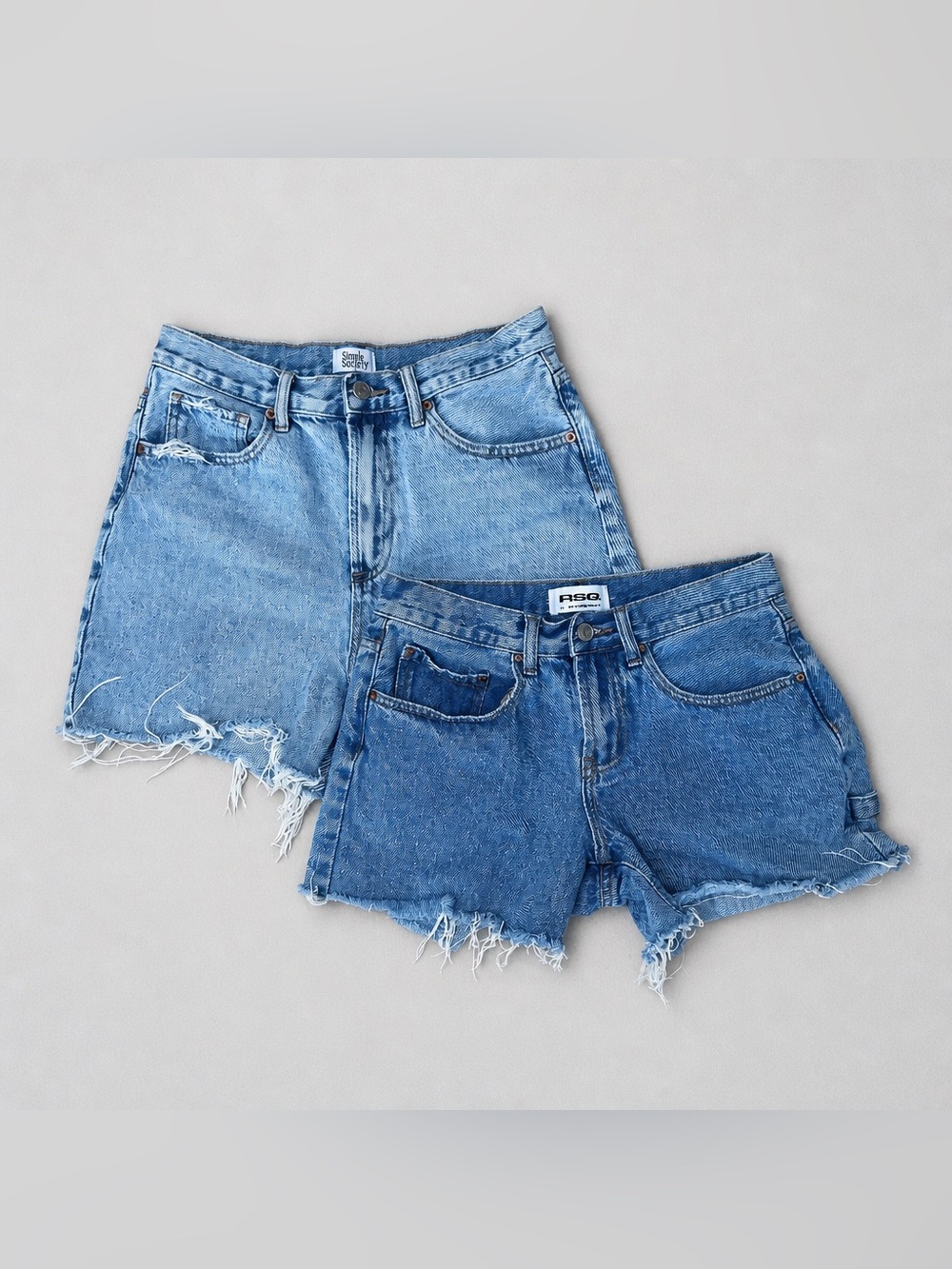 RSQ Light Blue & Secret Society Medium Blue Distressed Denim Shorts Set *Both*